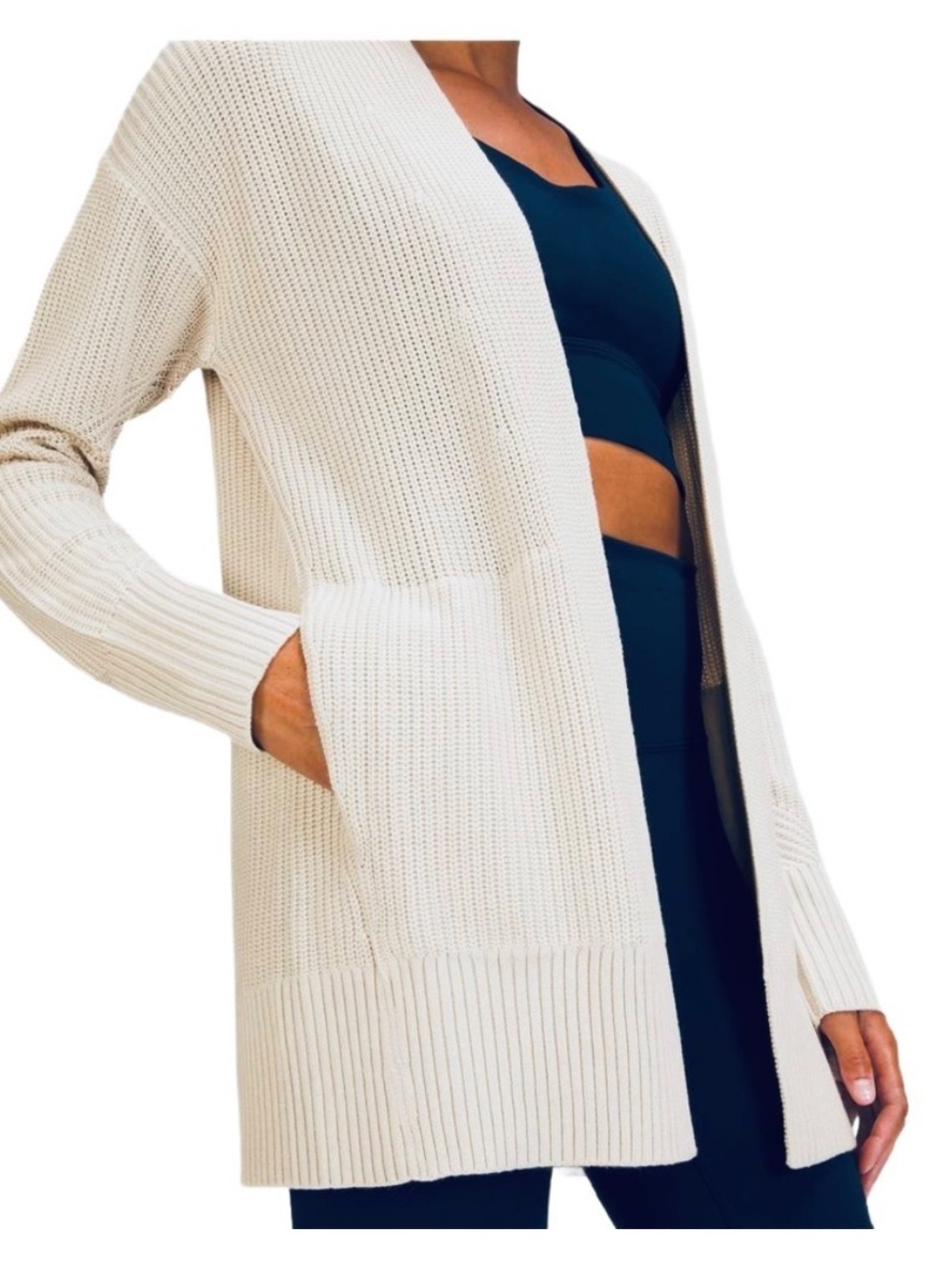 LULULEMON Open-Front cashmere blend Knit Cardigan Sweater pockets W3EGYS medium